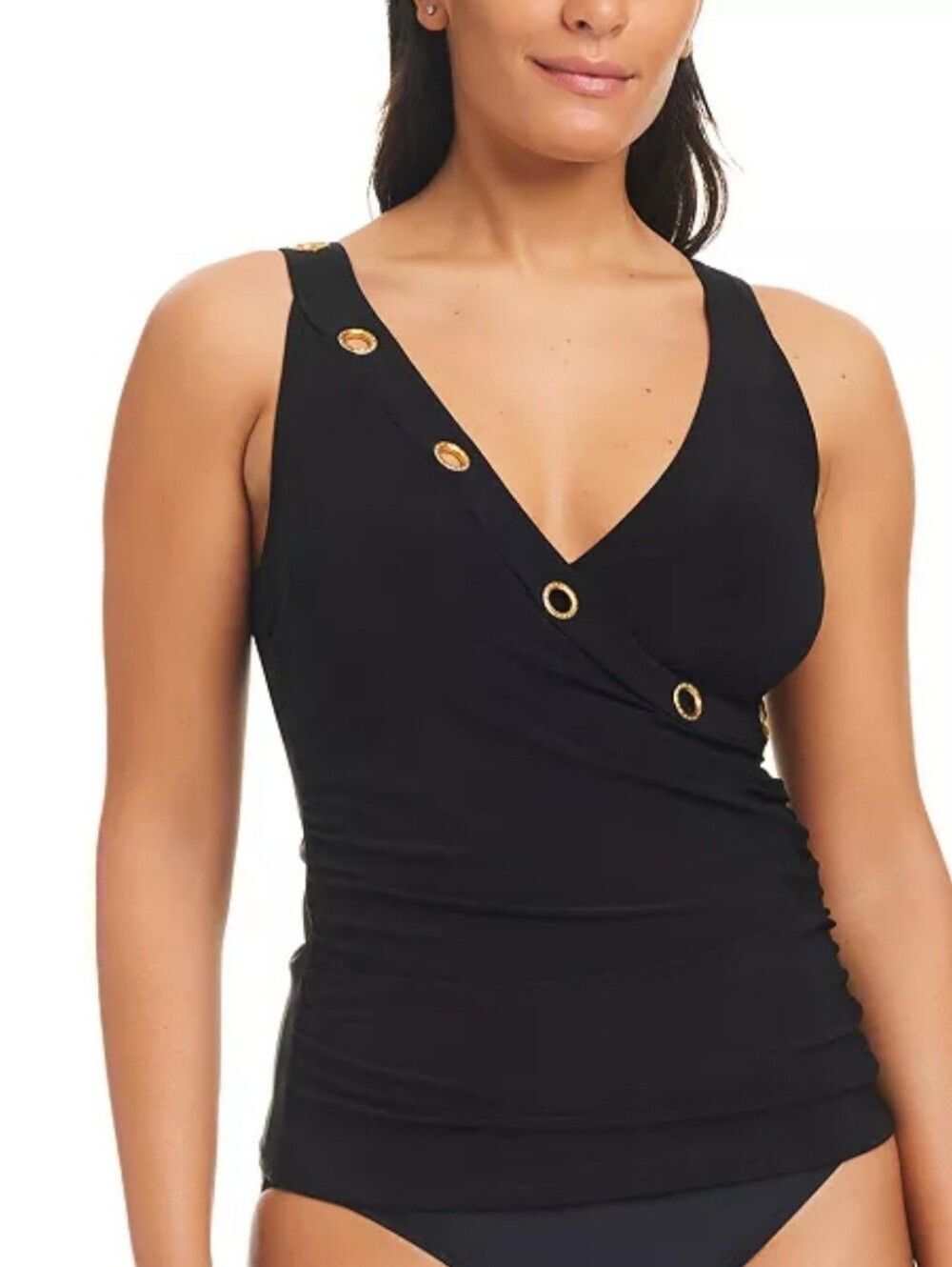 Beyond Control  Grommet-Detail Tankini Top MWOT Size 16 Black